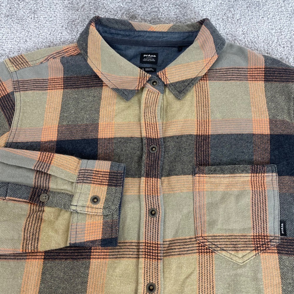 Prana Flannel Shirt Womens Large Golden Canyon Organic Cotton Plaid Fall - Picture 1 of 13